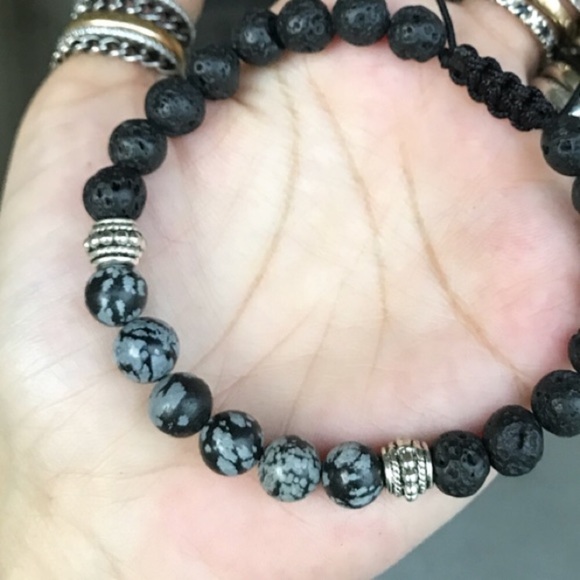 Men or women macrame lava rock & obsidian - Picture 6 of 8